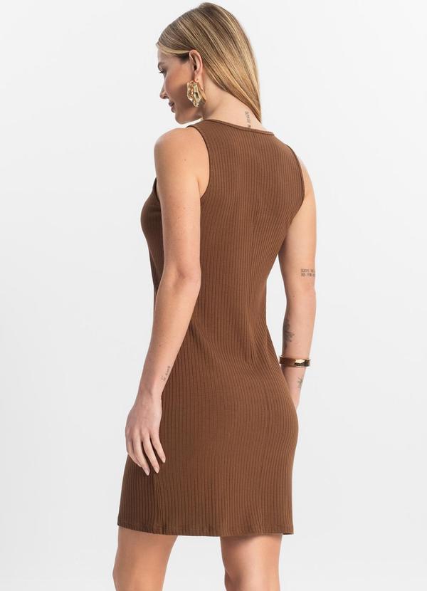 Rovitex - Vestido Curto em Ribana Canelada Marrom 2