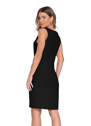 Rovitex - Vestido Curto em Ribana Canelada Preto - ROVITEX