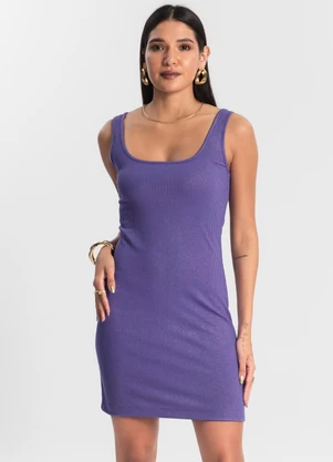 Rovitex - Vestido Curto em Ribana Canelada Roxo - ROVITEX