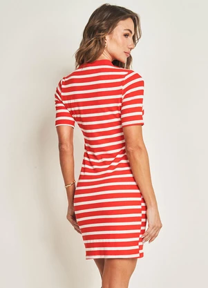 Doce Trama - Vestido Curto em Ribana Listrado - DOCE TRAMA