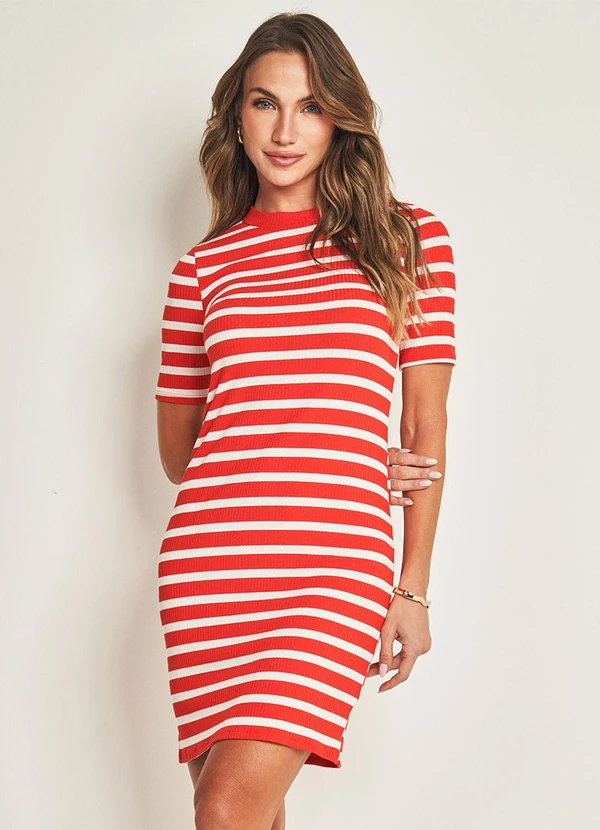 Doce Trama - Vestido Curto em Ribana Listrado