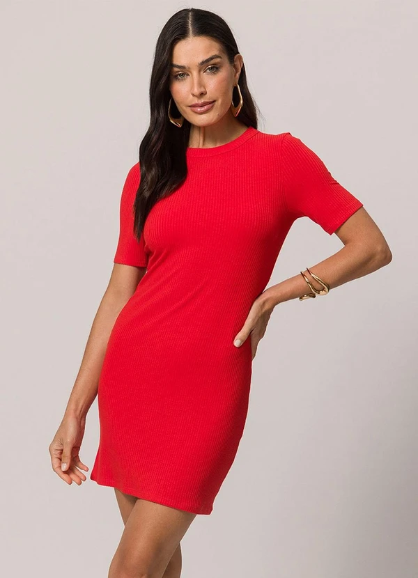 Doce Trama - Vestido Curto em Ribana Vermelho