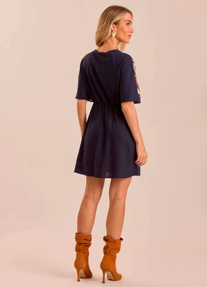 Doce Trama - Vestido Curto em Sarja Four Azul - DOCE TRAMA