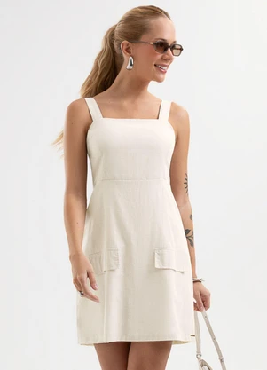 Cativa - Vestido Curto em Tecido Texturizado Bege - CATIVA