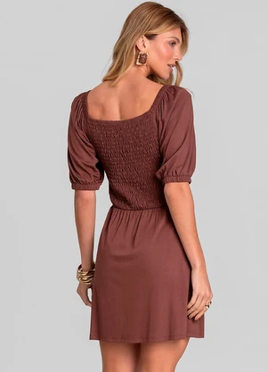 Dianna - Vestido Curto em Visco Maquinetada Marrom - DIANNA