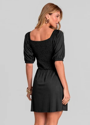 Dianna - Vestido Curto em Visco Maquinetada Preto - DIANNA