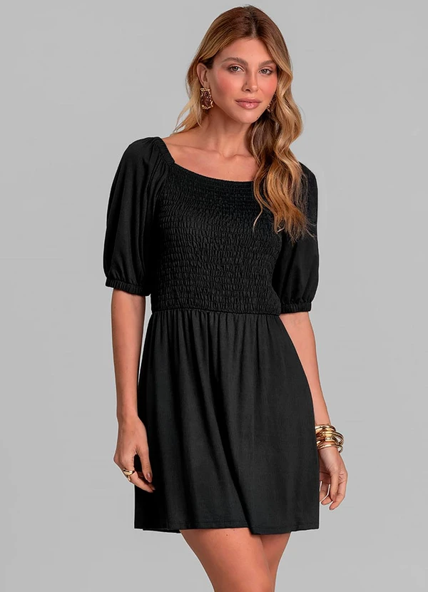 Dianna - Vestido Curto em Visco Maquinetada Preto 1