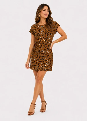 Infinita Cor - Vestido Curto em Visco Premiere Marrom - INFINITA COR