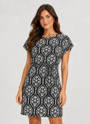 Infinita Cor - Vestido Curto em Visco Premiere Preto - INFINITA COR