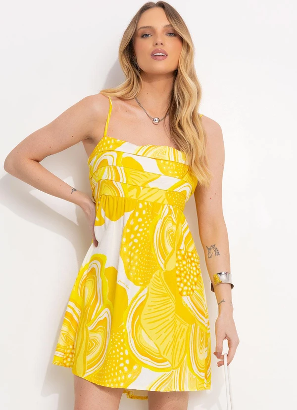 Farm - Vestido Curto em Viscolinho Amarelo 6