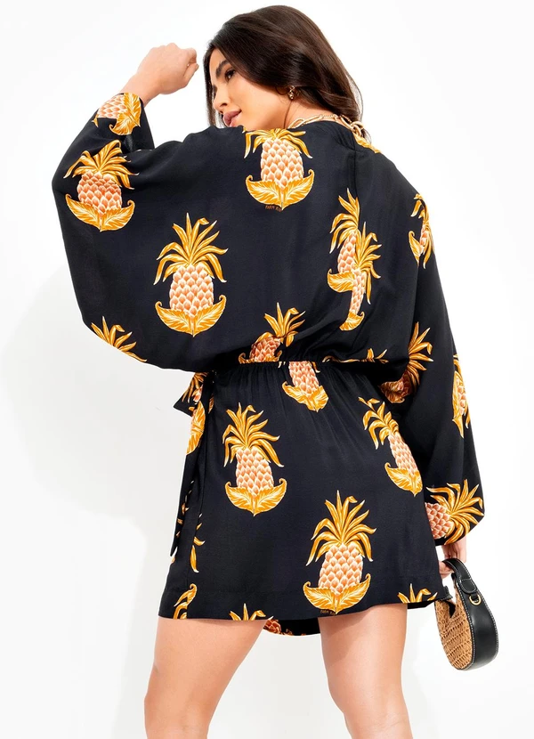 Farm - Vestido Curto em Viscose Amalfi Abacaxi Preto 2