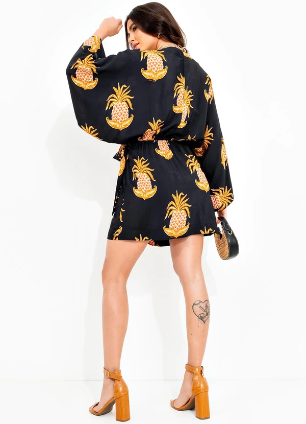 Farm - Vestido Curto em Viscose Amalfi Abacaxi Preto 4