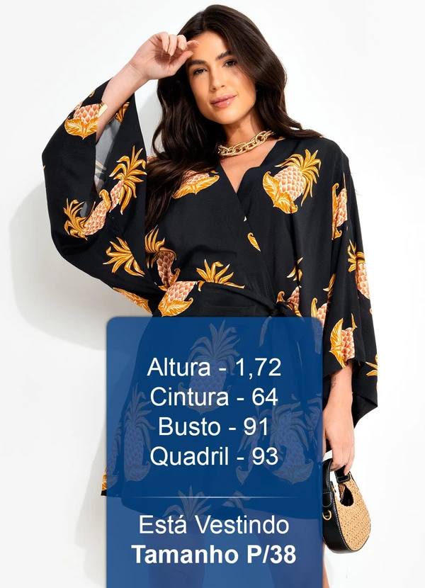 Farm - Vestido Curto em Viscose Amalfi Abacaxi Preto 5