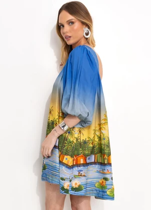 Farm - Vestido Curto em Viscose Azul - FARM
