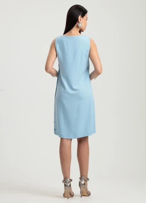 Gris - Vestido Curto em Viscose Azul - GRIS
