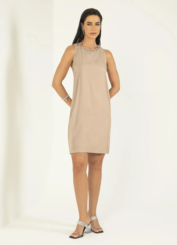 Gris - Vestido Curto em Viscose Bege