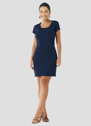 Cereja Rosa - Vestido Curto em Viscose com Elastano Azul - CEREJA ROSA