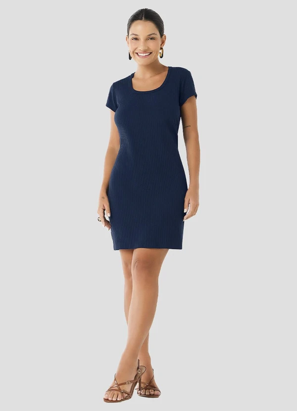 Cereja Rosa - Vestido Curto em Viscose com Elastano Azul