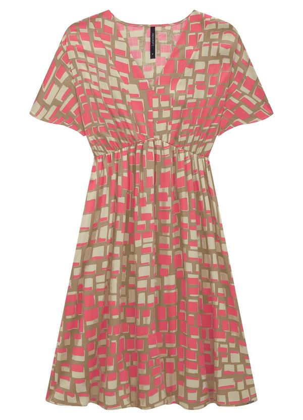 Lunender - Vestido Curto em Viscose com Franzido Bege