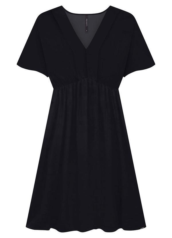 Lunender - Vestido Curto em Viscose com Franzido Preto