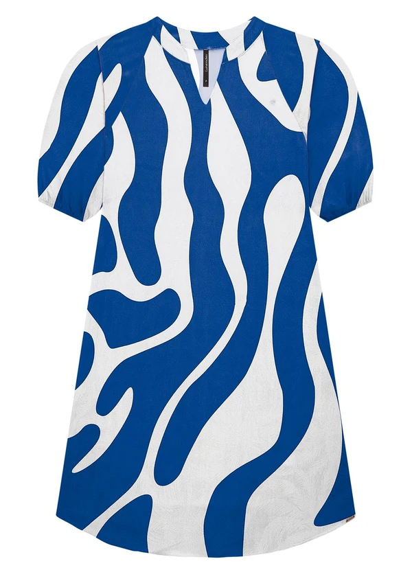 Lunender - Vestido Curto em Viscose com Manga 3/4 Azul