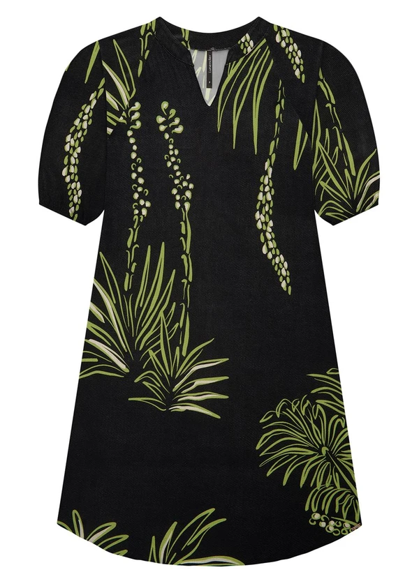 Lunender - Vestido Curto em Viscose com Manga 3/4 Preto