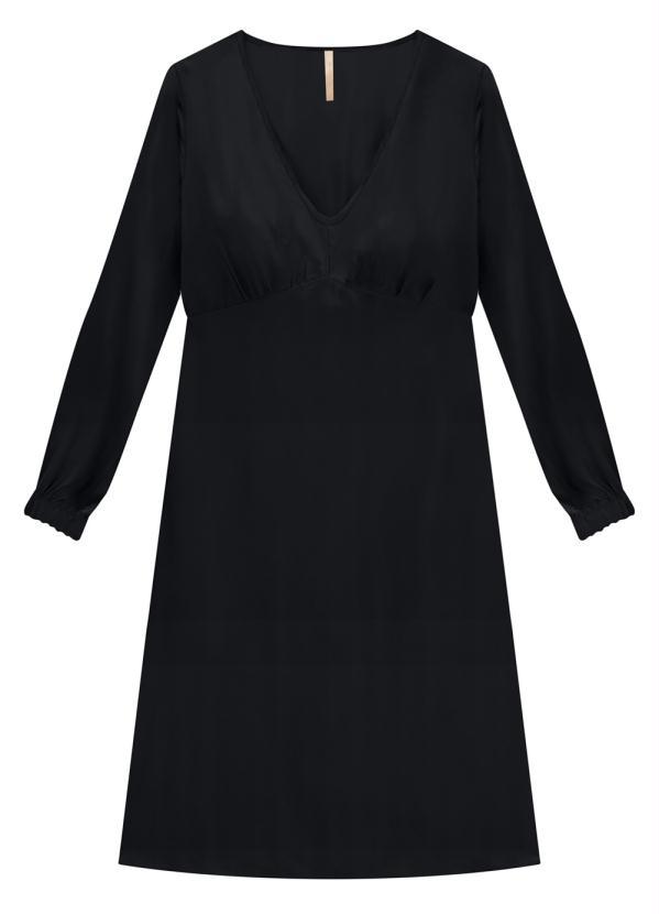 Lunender - Vestido Curto em Viscose com Manga Longa Preto