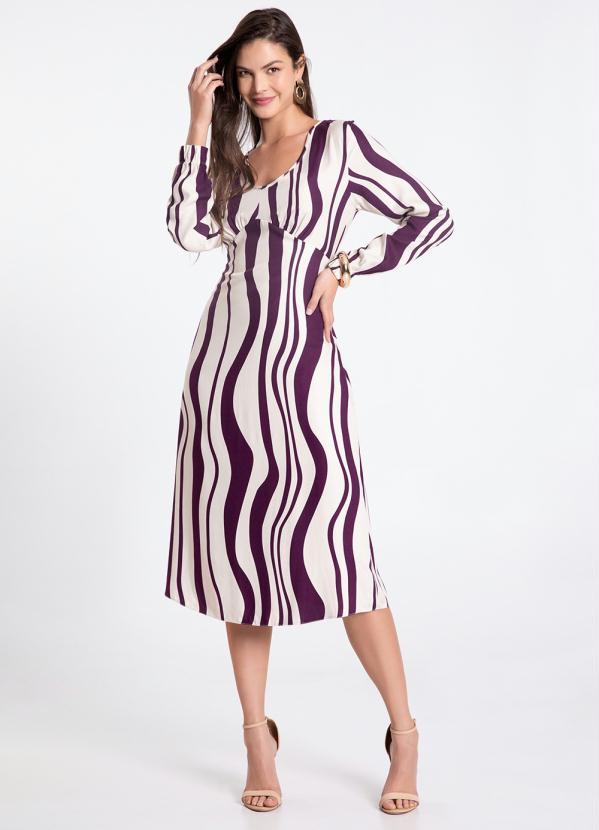 Lunender - Vestido Curto em Viscose com Manga Longa Roxo 3