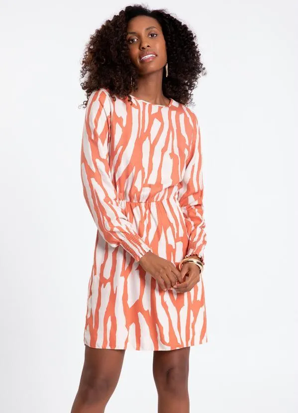 Lunender - Vestido Curto em Viscose Estampada Laranja