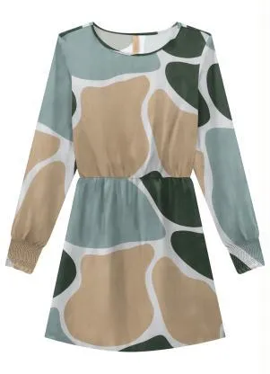 Lunender Feminina - Vestido Curto em Viscose Estampada Verde - LUNENDER FEMININA
