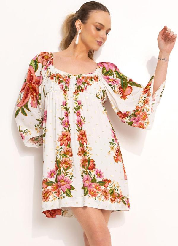 Farm - Vestido Curto em Viscose Off White