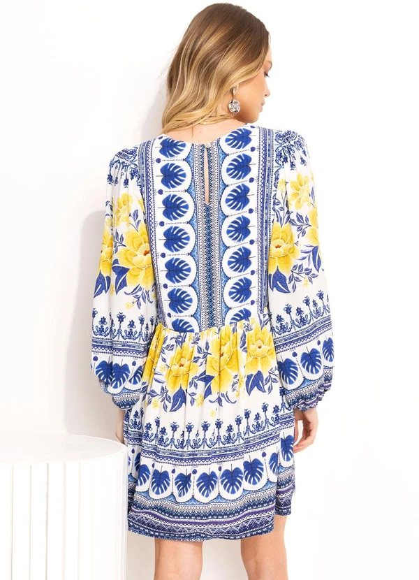 Farm - Vestido Curto em Viscose Azul 2