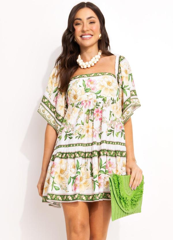 Farm - Vestido Curto em Viscose Off White