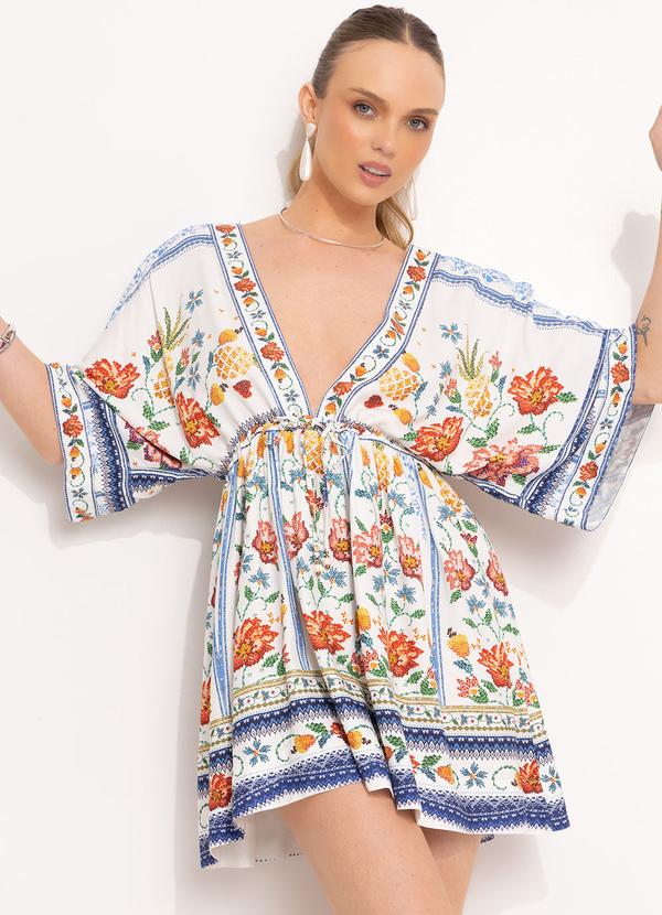 Farm - Vestido Curto em Viscose Off White