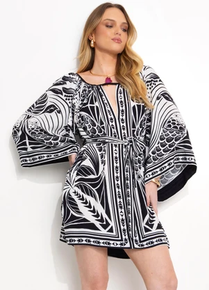 Farm - Vestido Curto em ViscosePreto - FARM