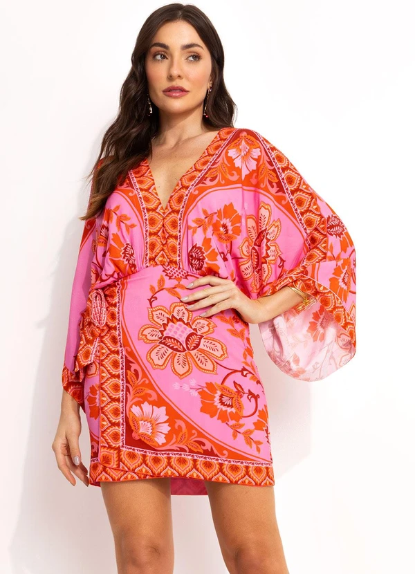 Farm - Vestido Curto em Viscose Rosa