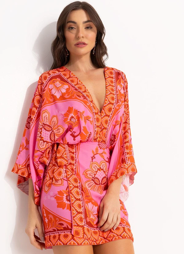 Farm - Vestido Curto em Viscose Rosa 7