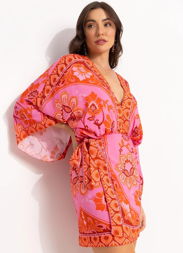 Farm - Vestido Curto em Viscose Rosa 8