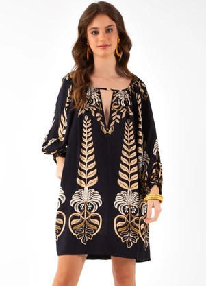 Farm - Vestido Curto Esplendor Tropical Preto - FARM