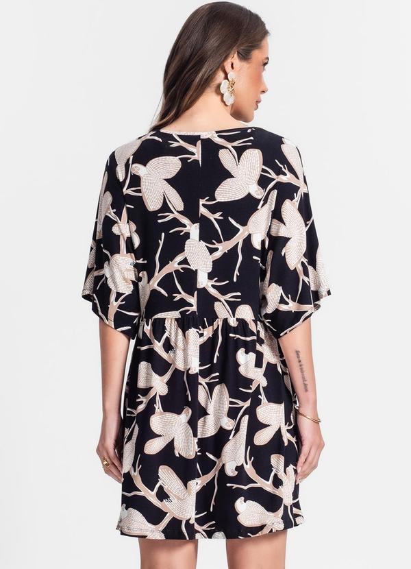 Rovitex - Vestido Curto Estampa Pássaros Preto 2