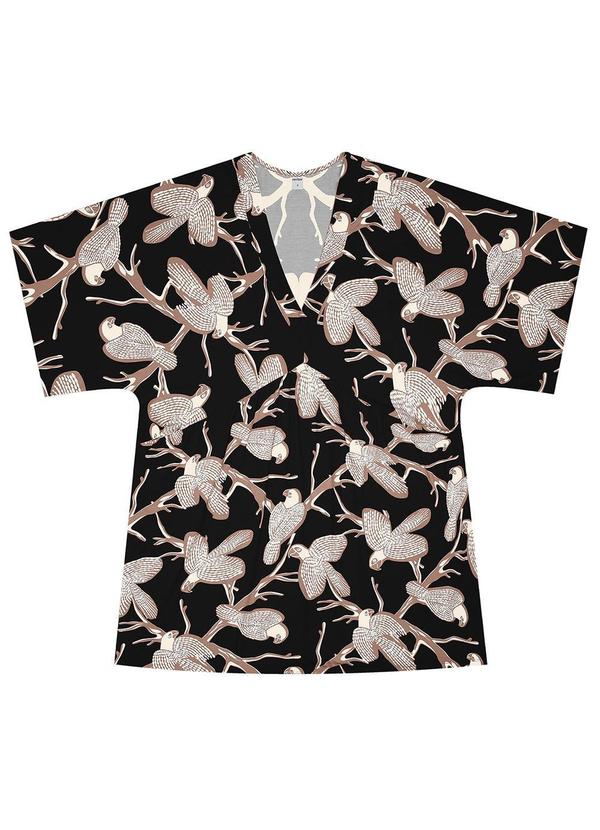 Rovitex - Vestido Curto Estampa Pássaros Preto 5