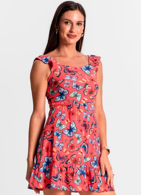 Rovitex - Vestido Curto Estampado Babados Use Up Rosa