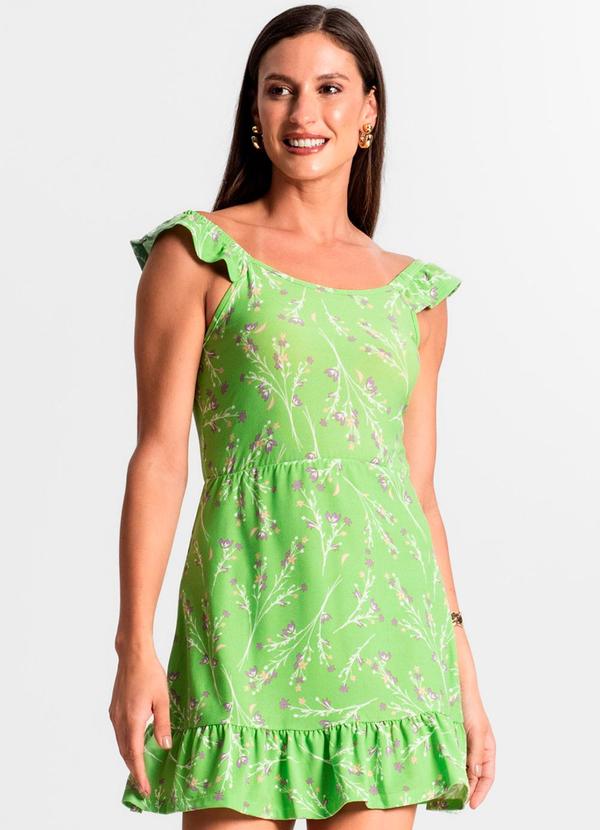 Rovitex - Vestido Curto Estampado Babados Use Up Verde