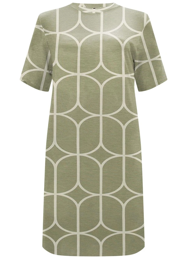 Lunender - Vestido Curto Estampado Bolsos em Malha Verde