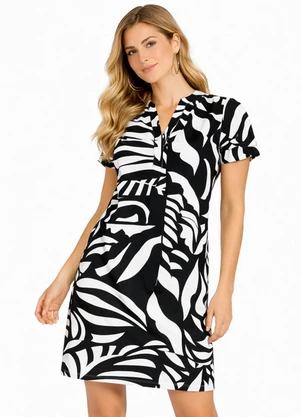 Infinita Cor - Vestido Curto Estampado com Peitilho Bege - INFINITA COR