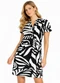 Infinita Cor - Vestido Curto Estampado com Peitilho Azul - variação: Bege