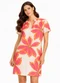 Infinita Cor - Vestido Curto Estampado com Peitilho Azul - variação: Rosa
