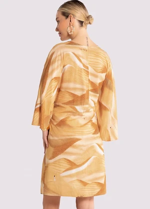 Lunender - Vestido Curto Estampado em Viscose com Faixa Amarelo - LUNENDER