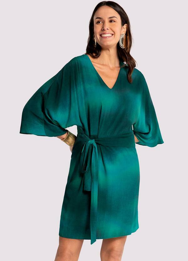 Lunender - Vestido Curto Estampado em Viscose com Faixa Azul