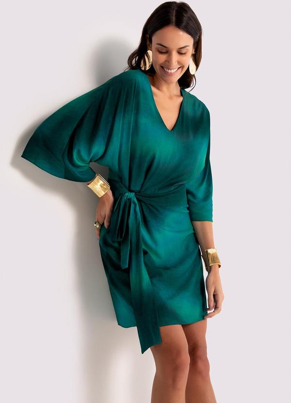 Lunender - Vestido Curto Estampado em Viscose com Faixa Azul 5